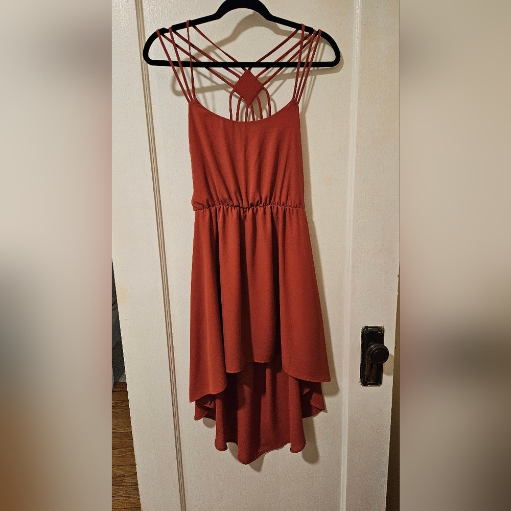 Tobi Orange Red Hi-low Open Back Dress